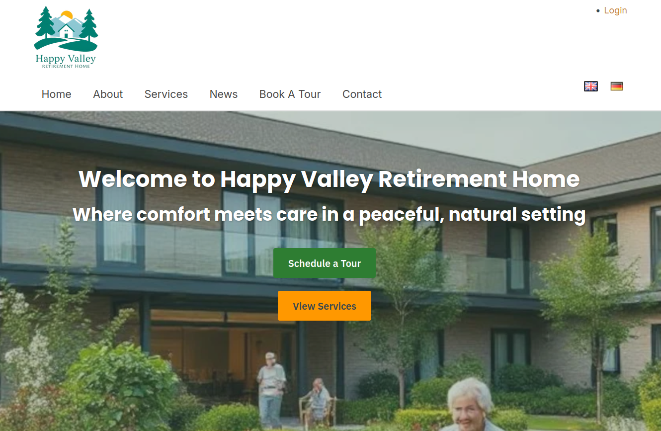 Happy Valley Retirement Home - Professional Backdrop CMS website for senior care facility